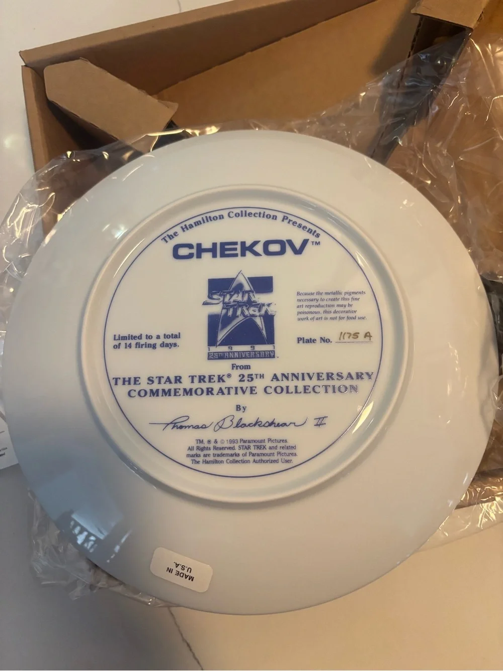 The Hamilton Collection Star Trek Plate Chekov 25th Anniversary w/COA